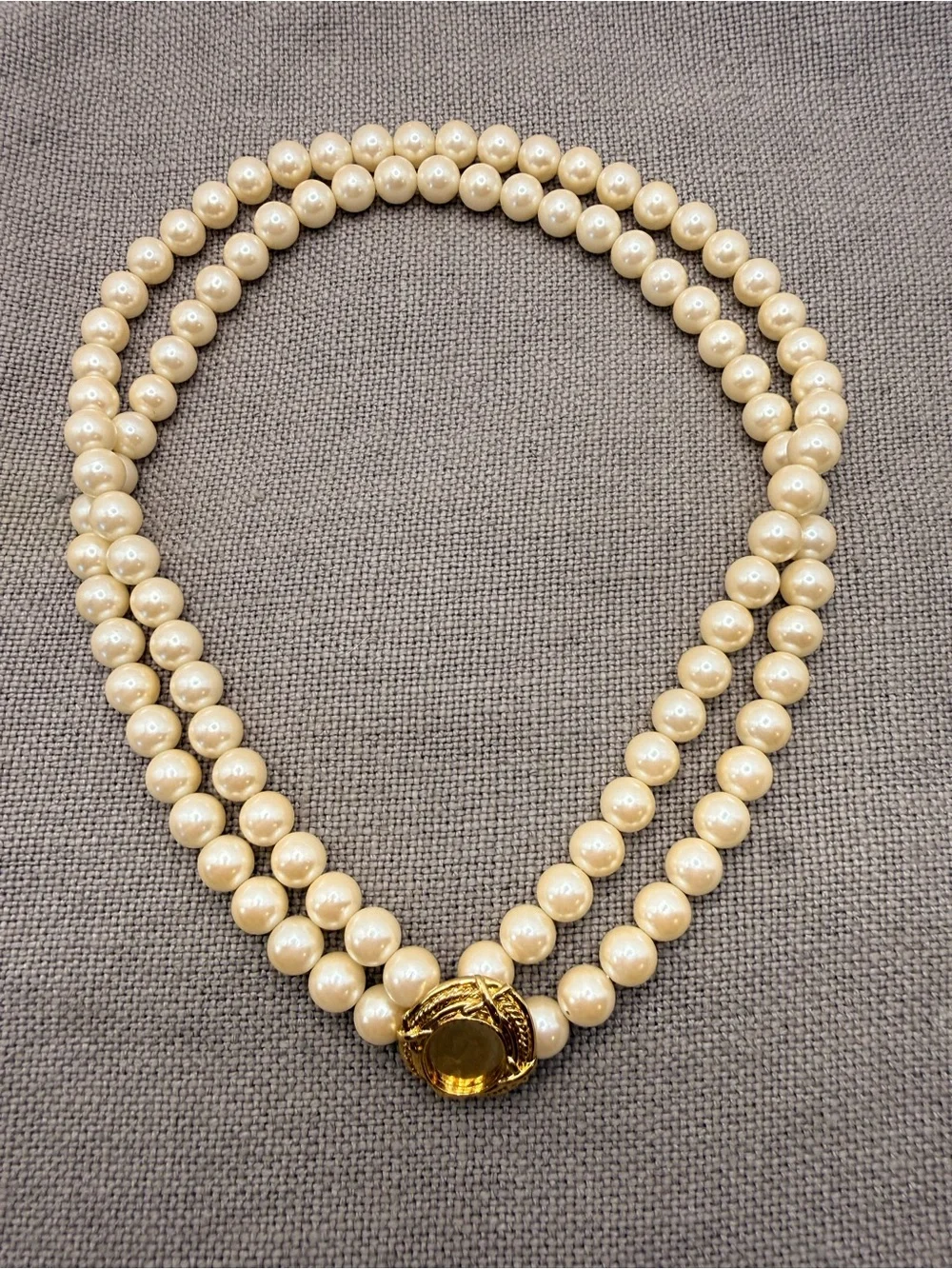 Vintage Cream Pearl Necklace with Fold-over Clasp